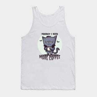 Frankly, I Need More Coffee | Frankenstein Cat With Bat And Mug Tank Top